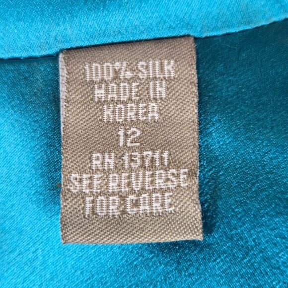 Valerie Stevens Size 12 Turquoise Blazer 100% Silk 1 Button Front Closure Lined - Picture 10 of 12